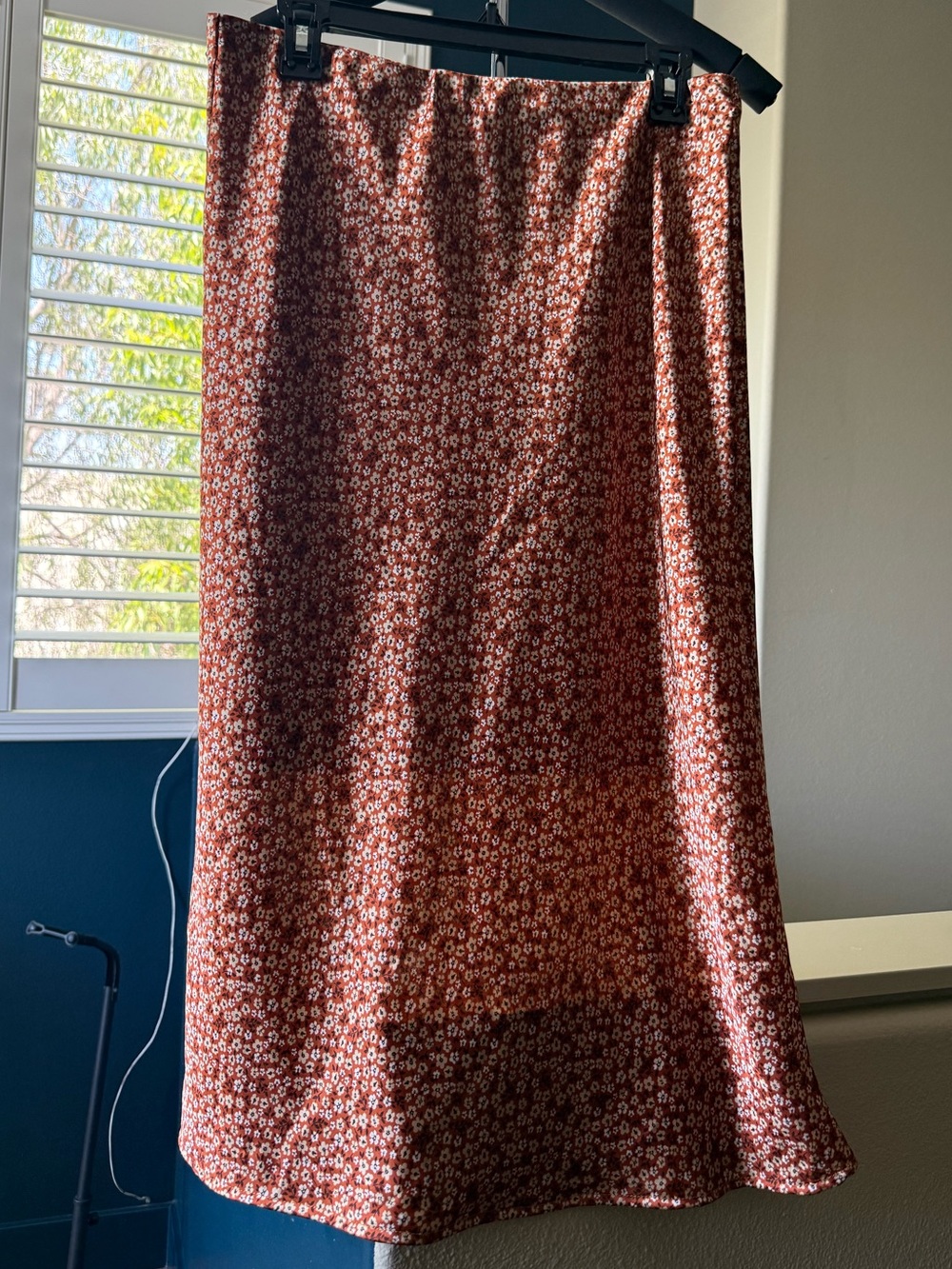 Rust Floral A-Line Midi Skirt